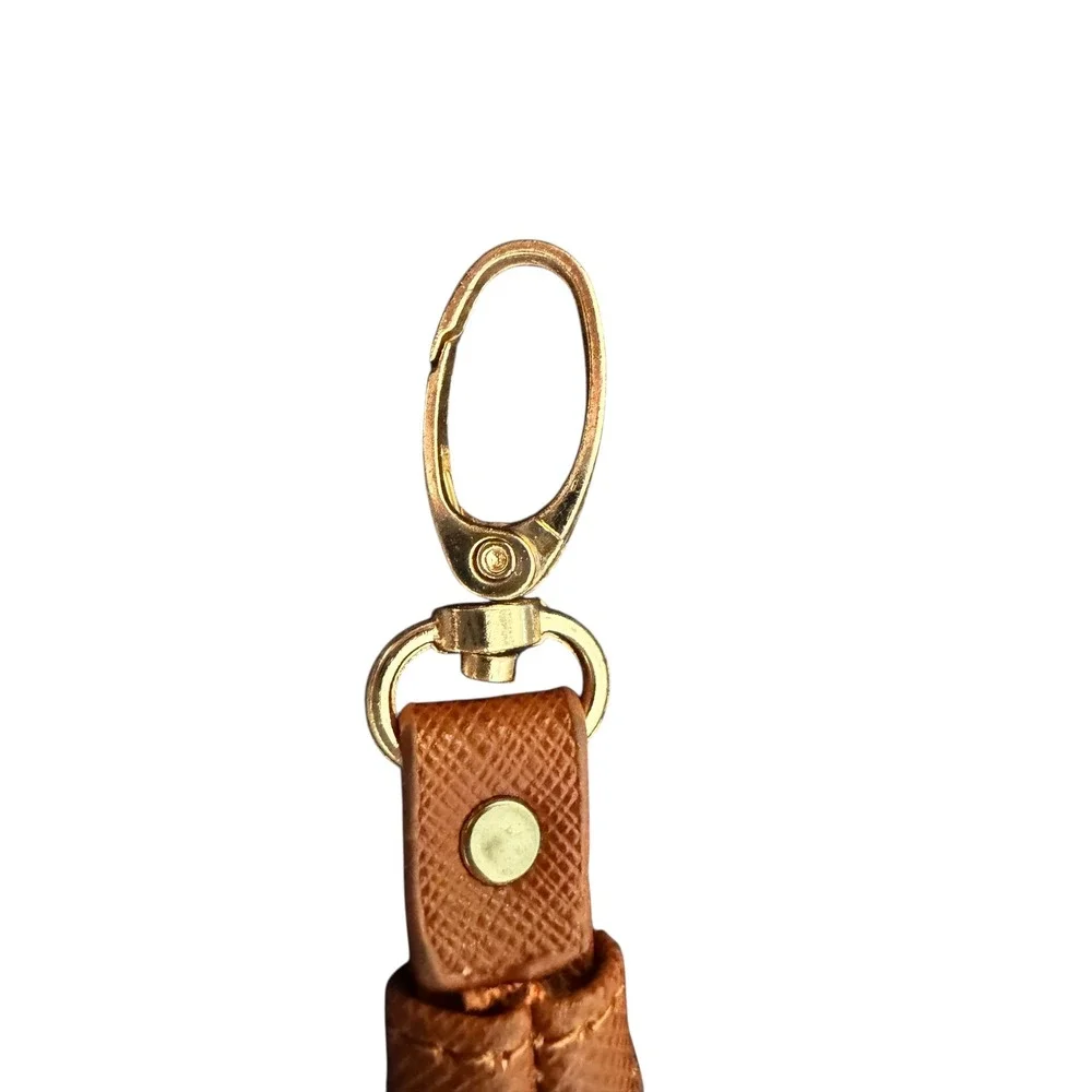 Adrienne Vittadini Studio Brown Faux Leather Luggage Tag Gold Clasp‎